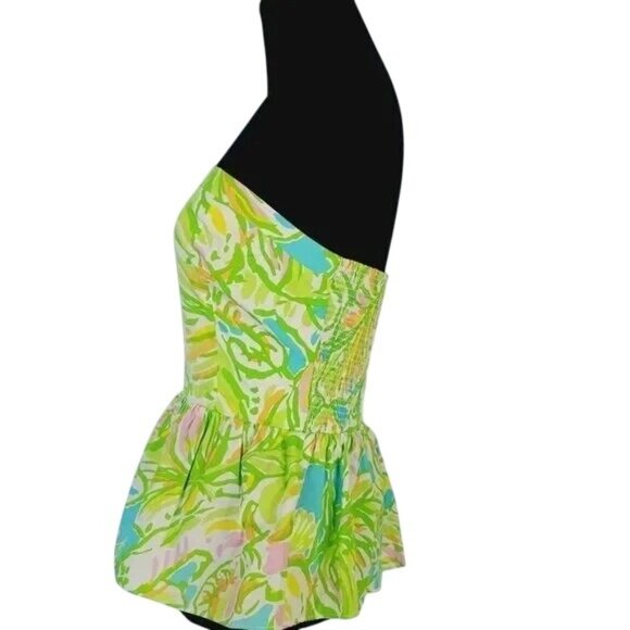 Lilly Pulitzer Shandy Strapless Green Floral Peplum Blouse - Picture 3 of 6